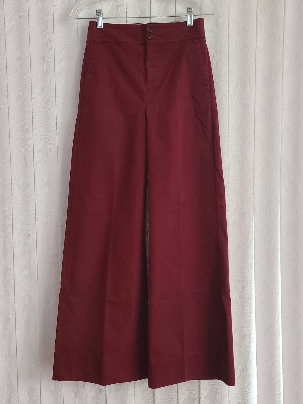 J Crew 2 Burgundy Wine Wide Leg High Rise Office Work Career Pocket Trouser Pant